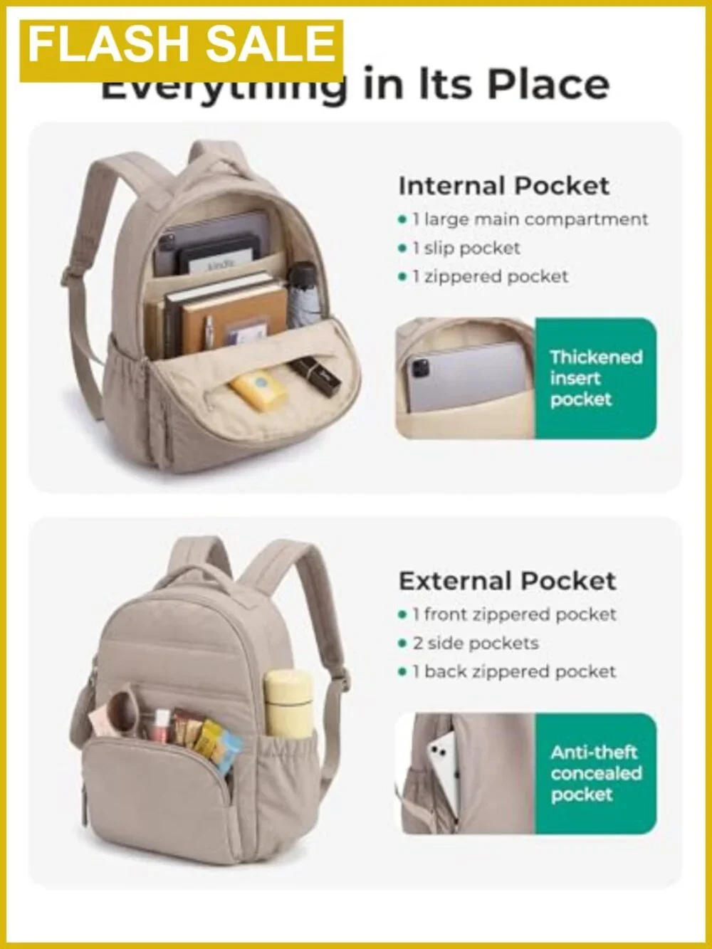 Mini Puffer Backpack with Detachable Pouch, Water Resistant, Padded Straps